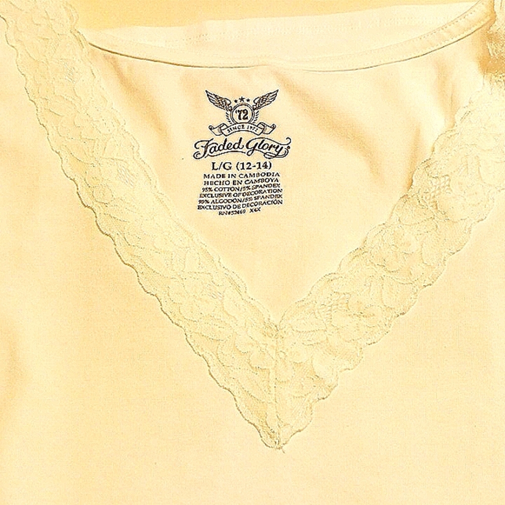 Faded Glory L optic white tank top with lace inset at v-neck - Picture 4 of 4